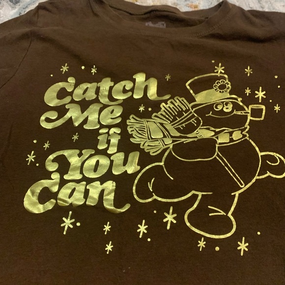 Frosty Snowman T Shirt Catch Me If You Can Brown Gold Foil Women’s‎ Size Small - Picture 2 of 5